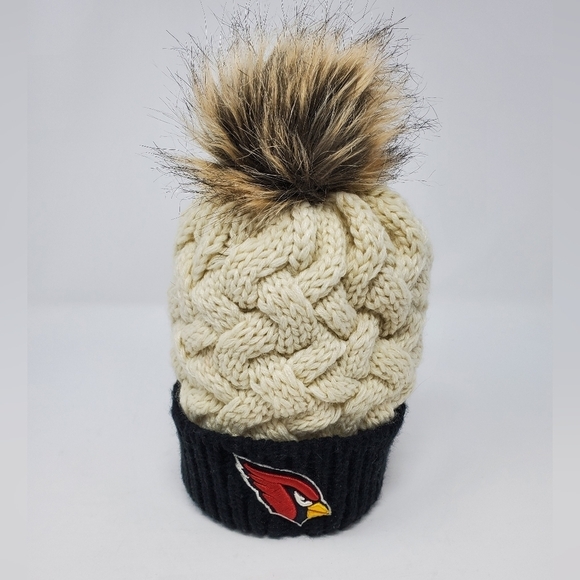 NFL APPAREL ARIZONA CARDINALS FOOTBALL CREAM KNITWEAR POM POM BEANIE WOMEN OS - Picture 3 of 12